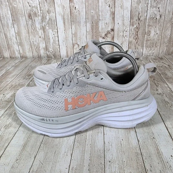 Hoka Bondi 8 Running Shoes Cushioned Comfort Walking Gray Women's 9.5 - Picture 2 of 8